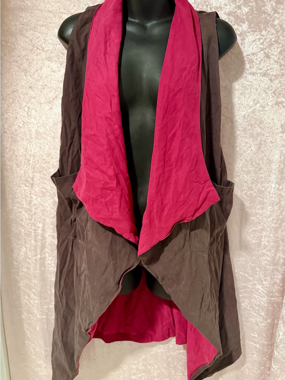 Vintage Reversible Waterfall Soft Faux Leather Punk and Grey Sleeveless Vest